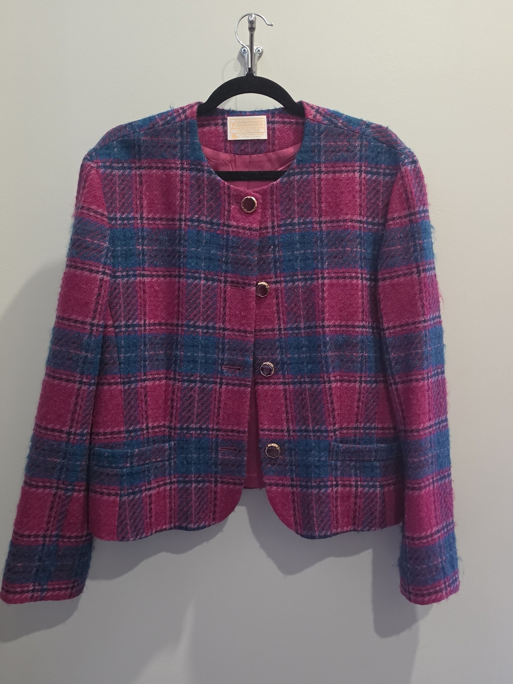 Vintage Pendleton Pink and Teal Plaid Wool Jacket